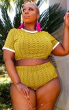 Summer Plus Size Print Fit Crop Top and Shorts Set