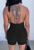 Summer Black Knit Sexy Deep-V Fitted Rompers