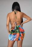 Summer 4 Piece Print Sexy Mini Skirt Set