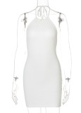 Summer White Knit Sexy Halter Mini Dress