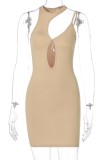 Summer Khaki Cut Out Sexy Sleeveless Mini Bodycon Dress