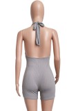 Summer Grey Knit Sexy Deep-V Fitted Rompers