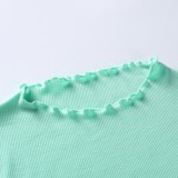 Summer Green Basic Knit Mini Dress with Short Sleeves