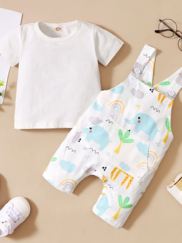 Baby Boy Summer Print 2 Piece Suspender Pants Set