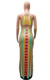Summer Africa Print Side Slit Halter Long Dress