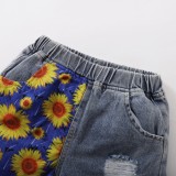Kids Girl Summer Floral Shirt and Matching Denim Shorts Set
