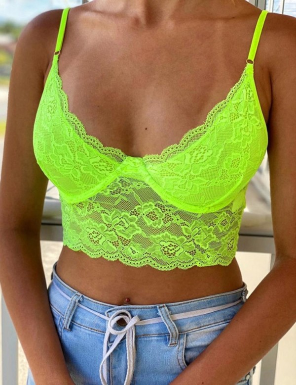 Summer Green Lace Basic Strap Crop Top