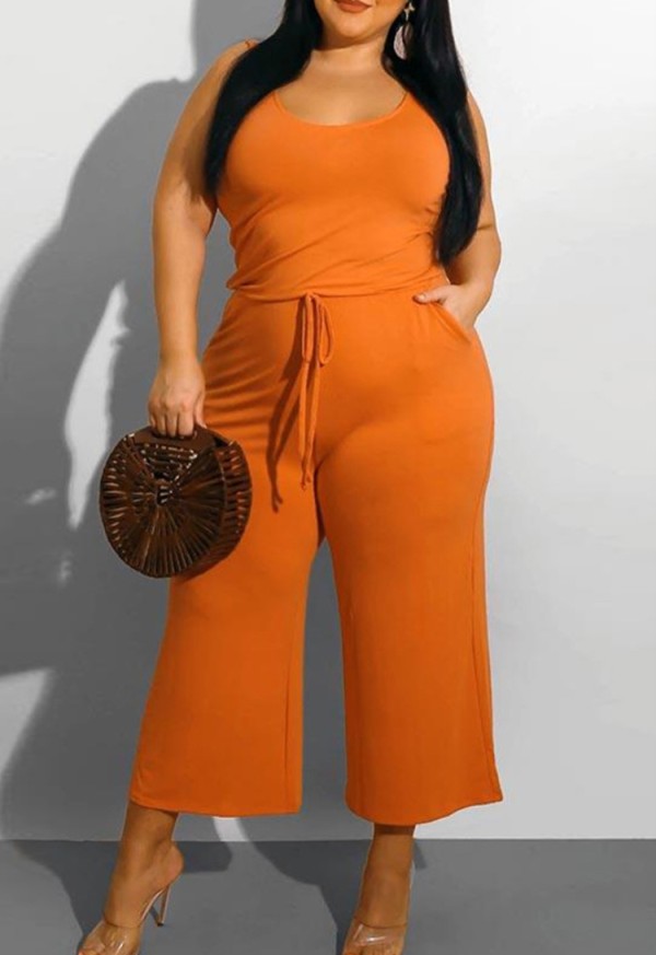 Summer Plus Size Casual Orange Sleeveless Jumpsuit