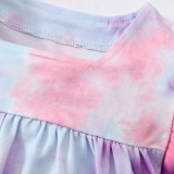 Kids Girl Summer Tie Dye Shirt and Denim Shorts Set