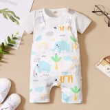 Baby Boy Summer Print 2 Piece Suspender Pants Set