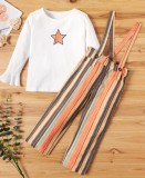 Kids Girl Spring Stripes 2 Piece Suspender Pants Set