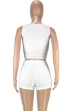 Summer White Ribbed Crop Top and Biker Shorts 2 Piece Set