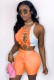Summer Sexy Lace-Up Bodycon Contrast Crop Top and Biker Shorts 2 Piece Set