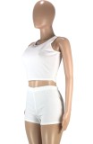 Summer White Ribbed Crop Top and Biker Shorts 2 Piece Set
