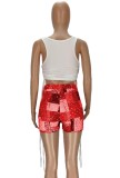 Summer Short White Strings Vest and Print Shorts 2 Piece Set