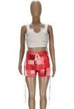 Summer Short White Strings Vest and Print Shorts 2 Piece Set