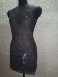 Summer Black Sparkly Halter Mini Club Dress