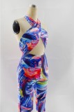 Summer Print Colorful Sexy Wrap Halter Bodycon Jumpsuit