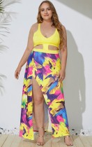 Sommer Plus Size Print High Slit Strap Langes Kleid