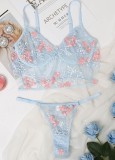 Sexy Blue Floral Bra and Panty Lingerie Set