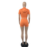 Summer Orange Short Hoody Jacket and Shorts 2PC Matching Jogger Suit