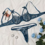 Sexy Blue Lace Bra and Panty Lingerie Set