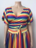 Summer Plus Size Rainbow Crop Top and Maxi Skirt Set