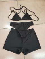 Conjunto de sujetador y pantalones cortos negros sexy de verano de 3 piezas