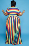 Summer Plus Size Rainbow Crop Top and Maxi Skirt Set