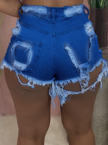 Short en jean taille haute sexy bleu foncé d'été