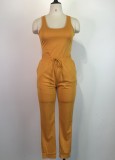 Summer Casual Yellow Vest and Sweatpants 2pc Set