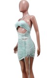 Summer Sexy Hollow Out Ruched Strings Halter Mini Club Dress