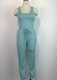 Summer Casual Blue Vest and Sweatpants 2pc Set