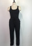 Summer Casual Black Vest and Sweatpants 2pc Set