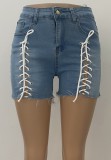 Summer Sexy Lace-Up Sky Blue High Waisted Denim Shorts