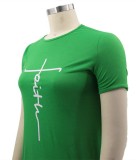 Summer Plus Size Casual Green Print O-Neck Long Dress
