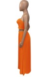 Summer Casual Orange Strapless Crop Top and Long Skirt 2pc Set
