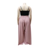 Summer Plus Size Pink High Waist Pleated Wide Trousers