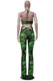 Summer Sexy Print Green Bandeau Top and Pants 2pc Set