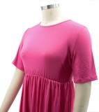 Summer Plus Size Casual Rose O-Neck Skater Dress