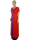 Summer Casual V-Neck Print Red Long Dress