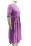 Summer Plus Size Casual Pink O-Neck Skater Dress