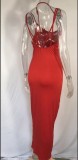 Summer Red Sexy Strap Curvy Long Party Dress