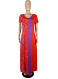 Summer Casual V-Neck Print Red Long Dress
