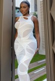 Summer White Cut Out Sexy Sleeveless Midi Dress