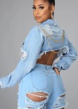 Summer Chains Short Denim Jacket with Full Sleeves