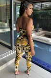 Summer Print Strapless Bustier Top and Pants Set