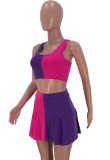 Summer Sports Color Block Bra and Skirt 2 Piece Set
