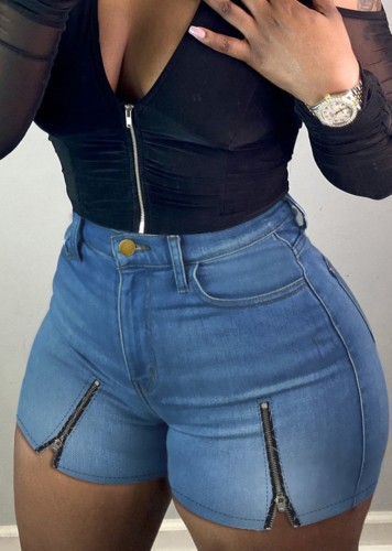 Short en jean sexy taille haute à glissière serrée d'été