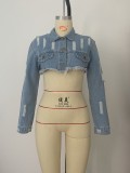 Summer Chains Short Denim Jacket with Full Sleeves